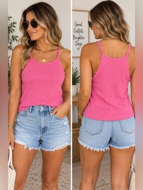 NWT MINE Scalloped Pink High Neck Tank Size Large